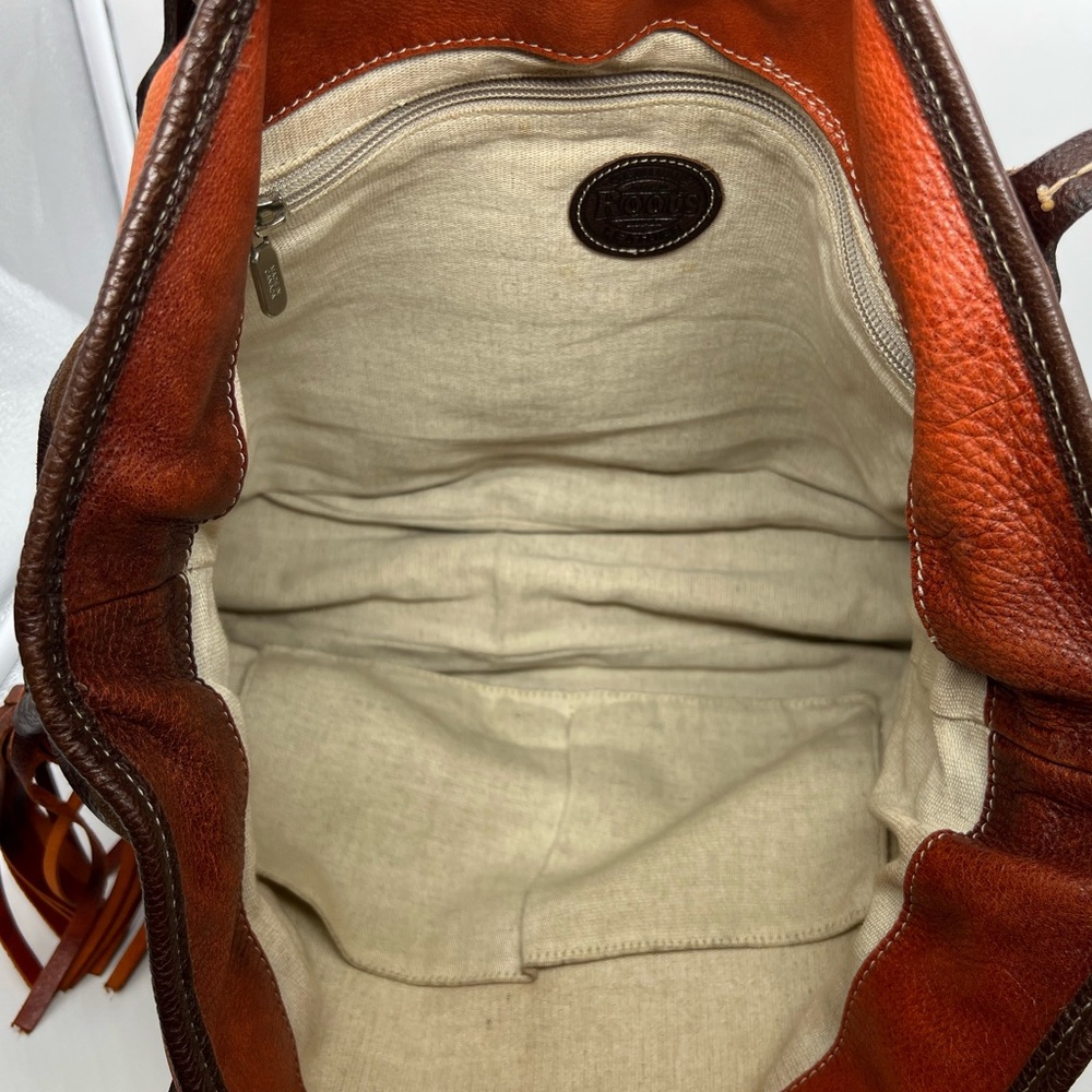 ROOTS Vintage Sunset Orange Brown Ombre Pebbled Leather Shoulder Bag Tote - Picture 10 of 13